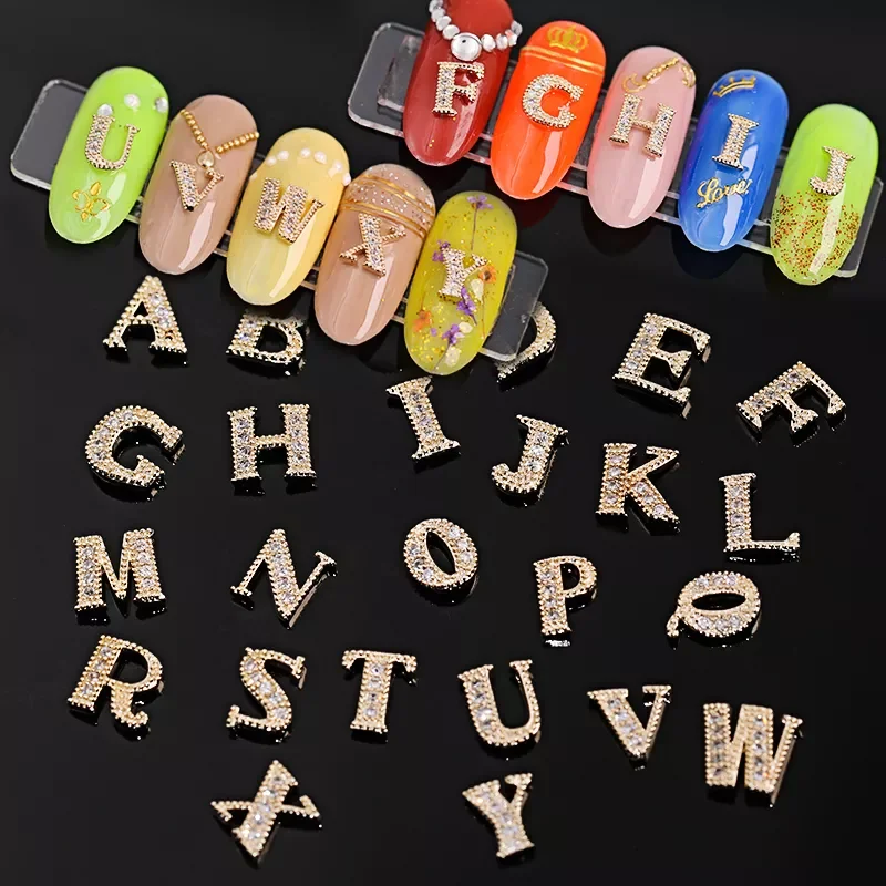

26 letter rhinestones for nail art decorations zircon diamond charms gem alloy nail art accessories