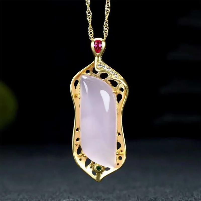 

Hot Selling Natural Hand-carved Jade Inlay Gold Color 24k Light Purple Necklace Pendant Fashion Jewelry Men Women Luck Gifts