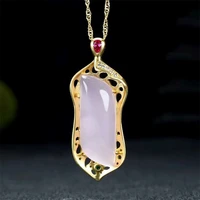 hot selling natural hand carved jade inlay gold color 24k light purple necklace pendant fashion jewelry men women luck gifts