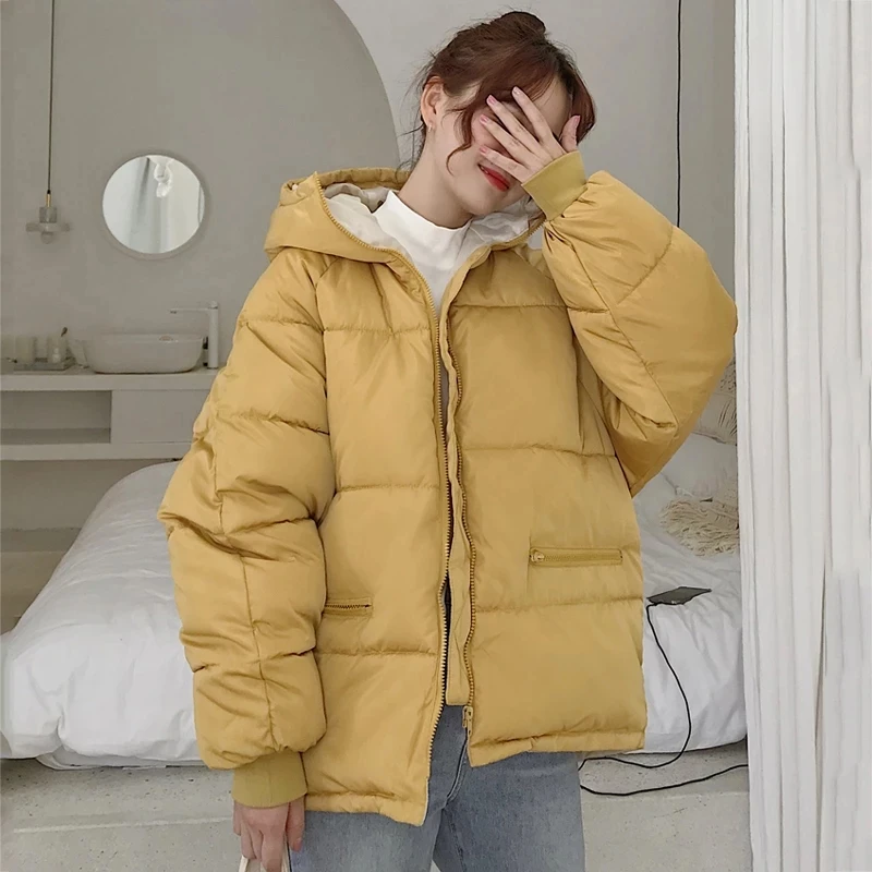 Korean Style 2022 Winter Jacket Parkas Women Hooded Cotton Padded Oversived Female Winter Coat Outwear Fashion Short Warm Parka