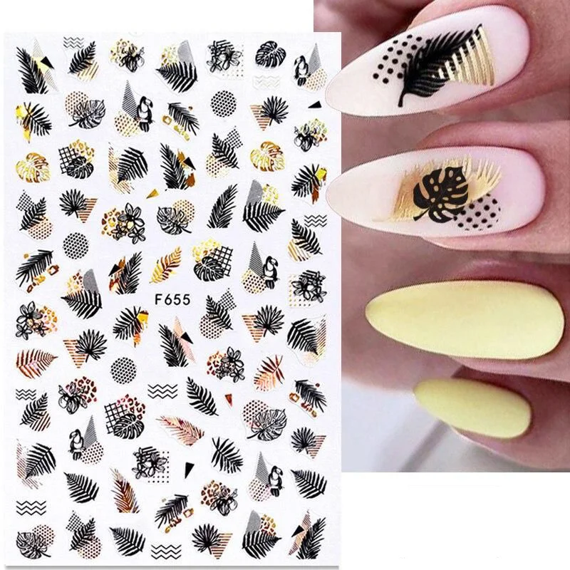 BORN PRETTY 1 шт цветок листьев 3D наклейки для ногтей маникюра Золотая голографическая