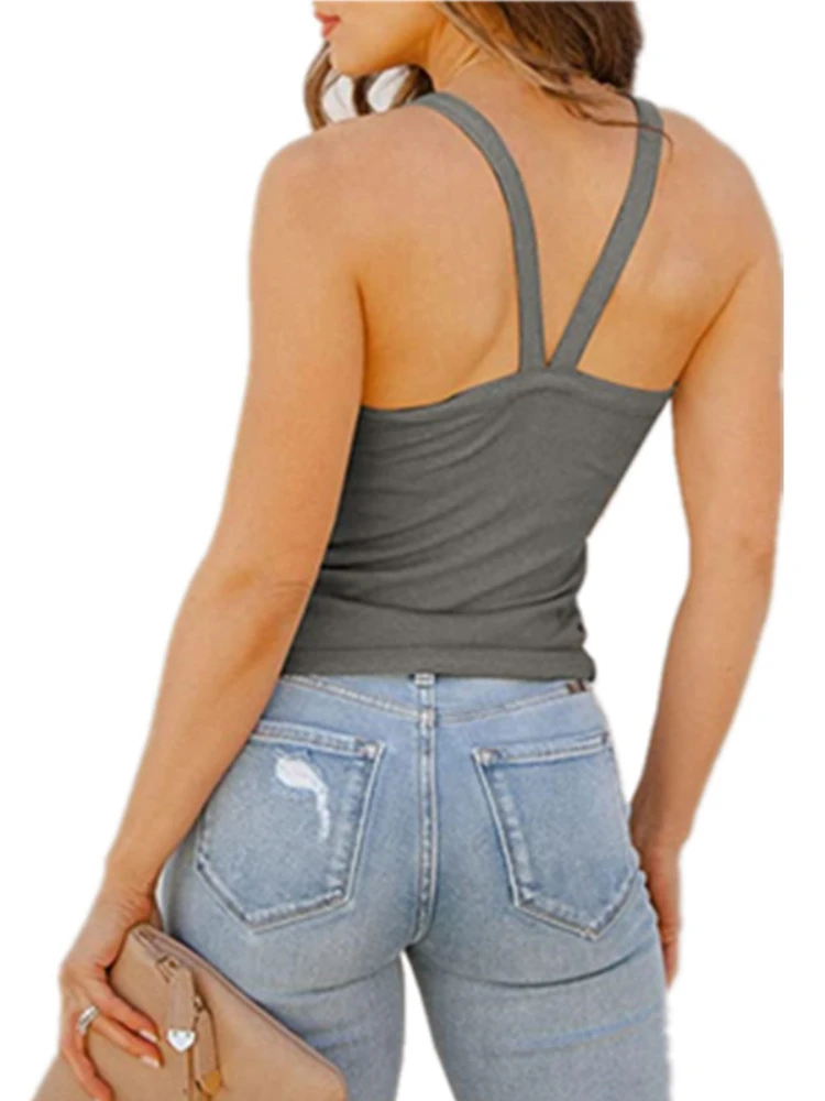 Майка женская однотонная эластичная с V-образным вырезом и резьбой |