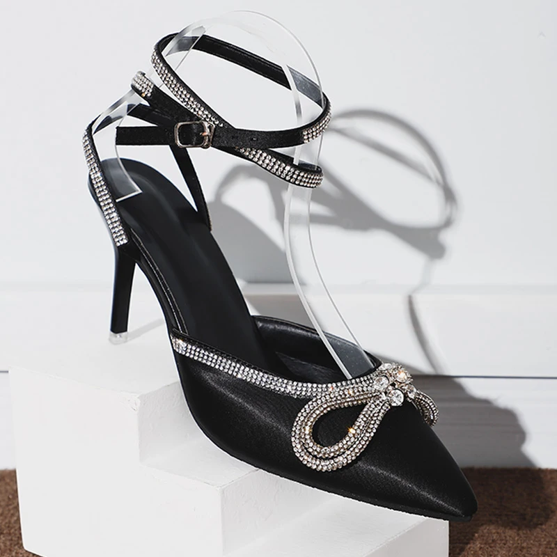 Популярные женские повседневные сандалии стразы с бантом декоративные