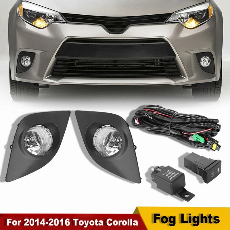 2PCS Front Fog Light Clear Lens Driving Lamp With Bezel + Harness Switch For 2014 2015 2016 Toyota Corolla L LE images - 6
