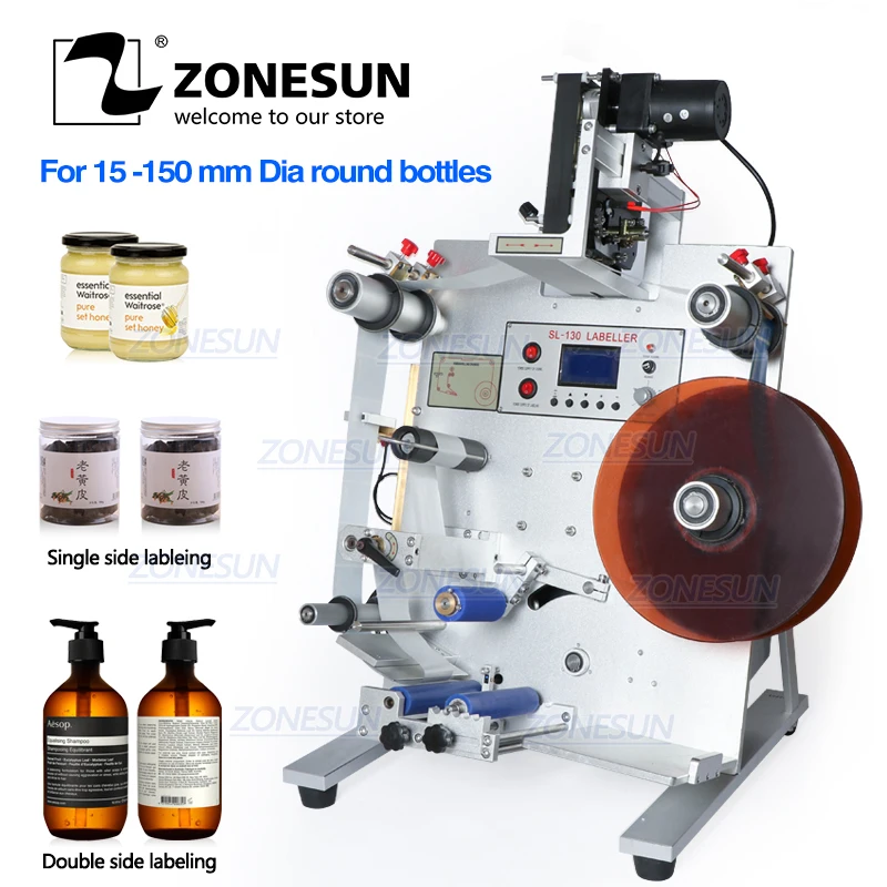 

ZONESUN Automatic Plastic Tin Can Round Glass Bottle Double Side Labeling Machine Sticker Labeller