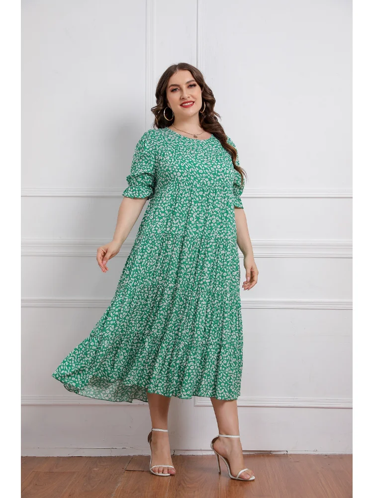 Large Women's Summer New Short Sleeve Cotton Print Loose Dress  long sleeve plus size women clothing plus size dresses