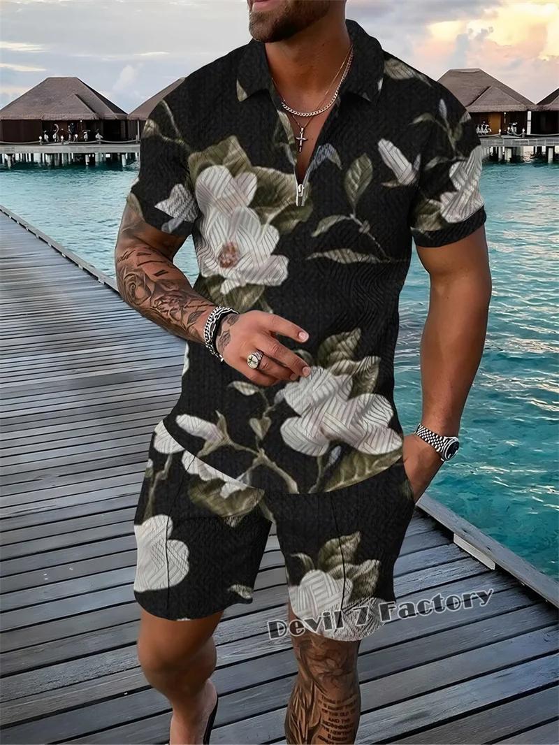 2023 Summer New Men's Polo Shirts Sets Fashion Luxury Man Clothing 3D Printed Short Sleeve Tracksuit 2 Piece Outfits Shorts Suit