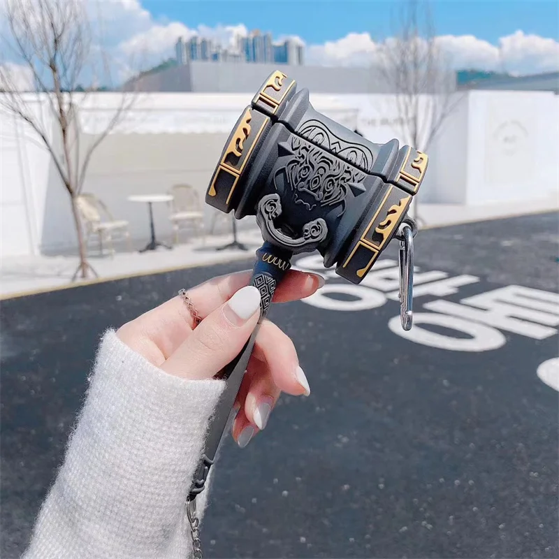 

For Airpods 1 2 Pro Earphone Case Creative Handsome Hammer Exterior Silicone Soft Hook Up Wireless Bluetooth Earphone Case
