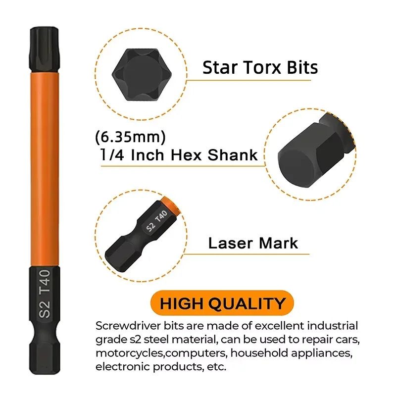 13 шт. 75 мм набор бит Torx T5-T40 устойчивый к несанкционированному доступа звездочек 1/4