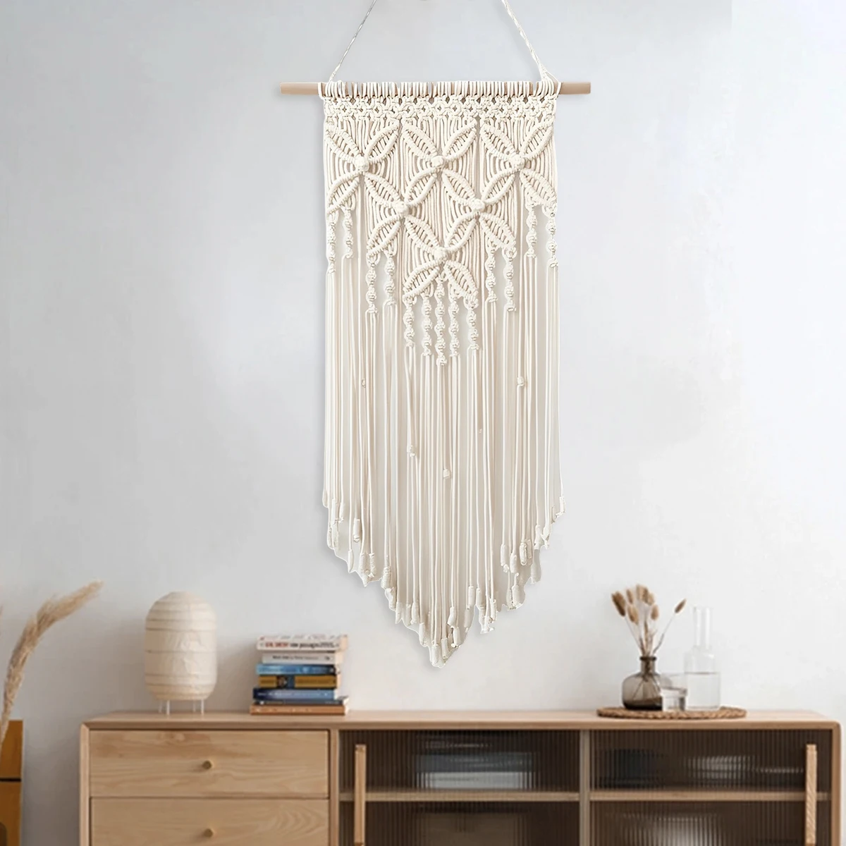 

New Macrame Wall Hanging Tapestry Handmade Bohemian Ethnic Chic Tapestry Boho Woven Wall Art Décor Beige Tassel Cotton Crochet