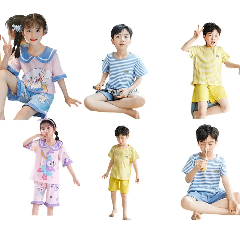 

Kawaii Sanrios Cinnamoroll cartoon summer children Cotton pajamas Shorts short sleeve Two-piece home set Christmas gift