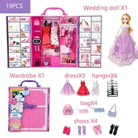 kieka fashion pretty wardrobe accessories for girl doll 19pcs set princess dress shoes miniatures toy for girls