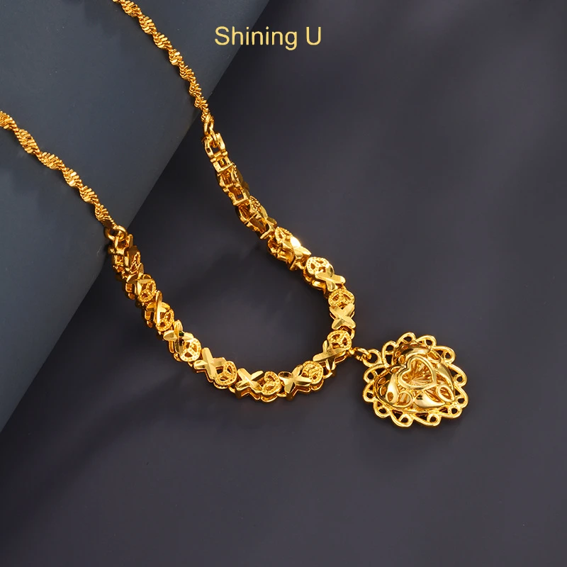 

Shining U Heart Shape Pendant Necklace 24K Gold Color Fashione Jewelry for Women Gift