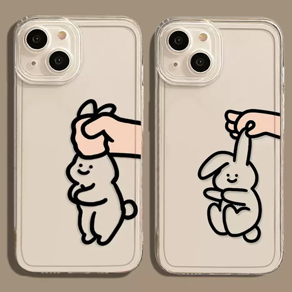 Забавный простой прозрачный чехол для телефона с кроликом iPhone 16 15 13 11 12 14 Pro Max Mini XR