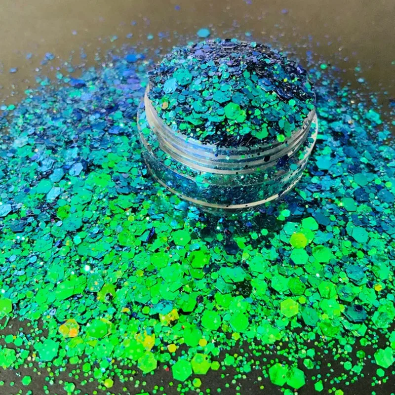 

1 банка, блёстки для ногтей, меняющие цвет хамелеон, блёстки, цветные голографические шестигранные хлопья для ногтей на Рождество, переливающиеся блестки для маникюра *