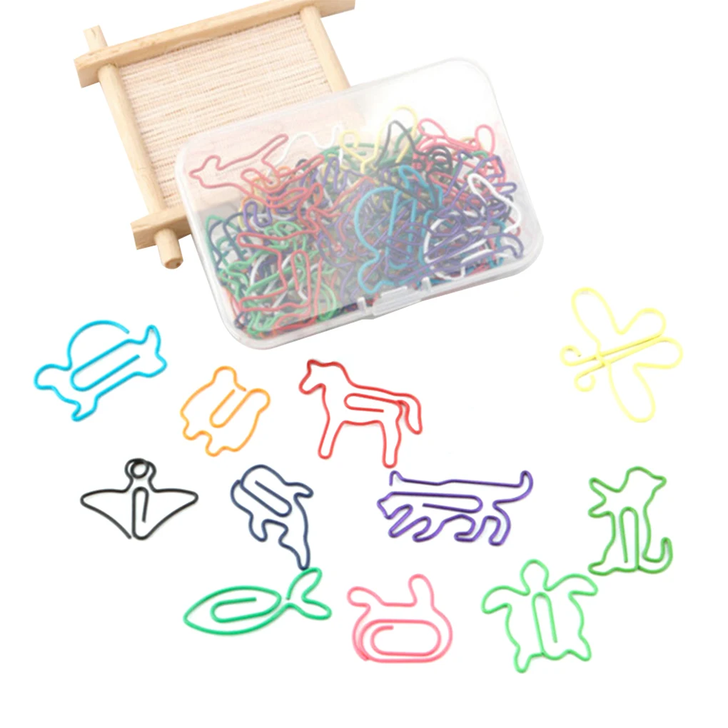 

60pcs 12 Styles Multicolor Paper Clips Animal Shape for Bookmark Office School Notebook Random Color