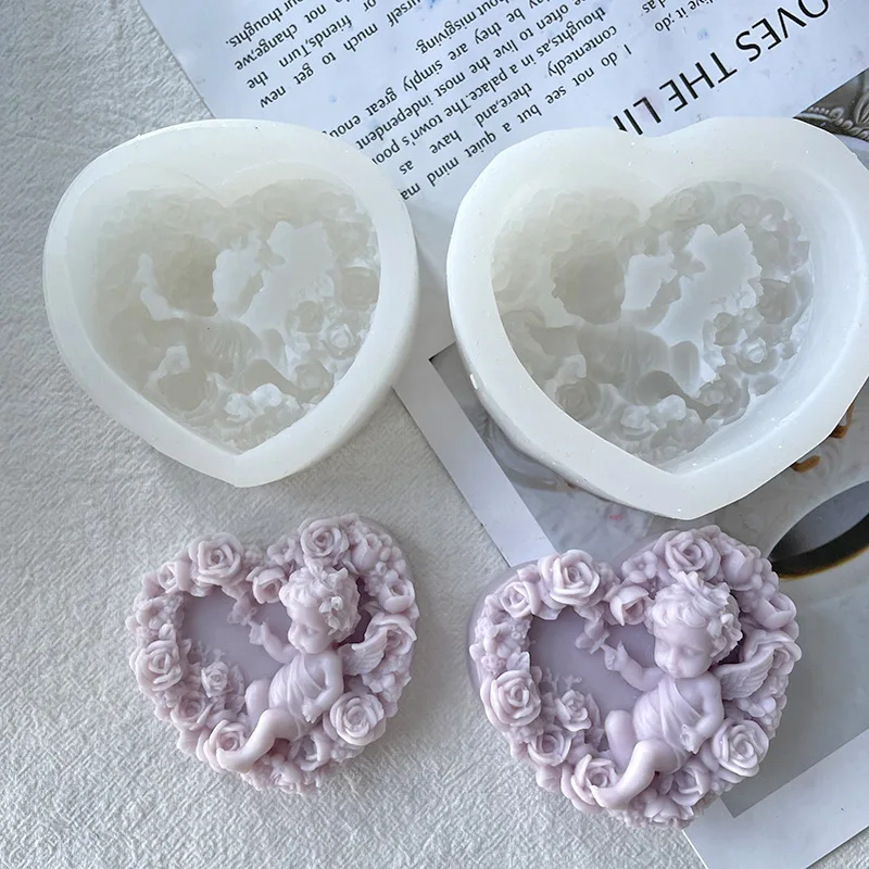 

Silicone Mold Rose Angel Hand Soap Mold Slicone Cake Mold DIY Flower Rose Love Heart Angel Baby Fondant