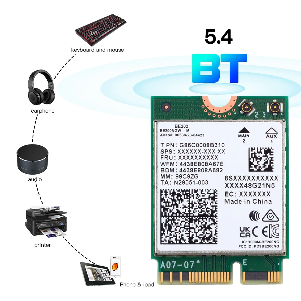WiFi 7 для Wi-Fi-карты Intel BE202 M.2 Bluetooth 5 4 2400 Мбит/с трехдиапазонный 2 4G/5G/6 ГГц BE202NGW