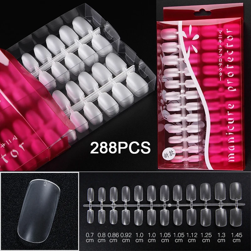 

288pcs/box Ultra Thin Clear Full Cover False Nail Tips ABS Acrylic Matte Fake Nails frosted surface Faux Ongles press on nails