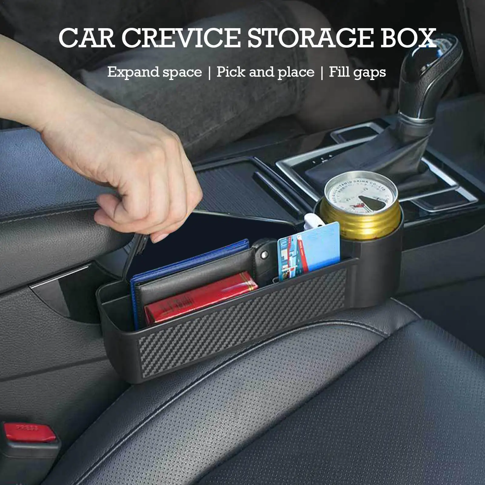 

Carbon Fiber Auto Car Seat Gap Catcher Crevice Pocket Storage Box Organizer Stow PU Console Compartment Organiser Plastic Box