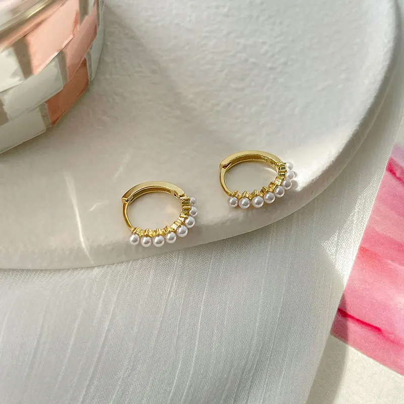 

Cute gold Pearl Hoop Earrings for Women Fashion Statement Faux small Pearl Hoops Earrings Korean Earrings