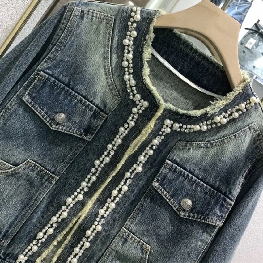 

Женская джинсовая куртка с бахромой, короткая джинсовая куртка с необработанными краями, в Корейском стиле, осень 2023