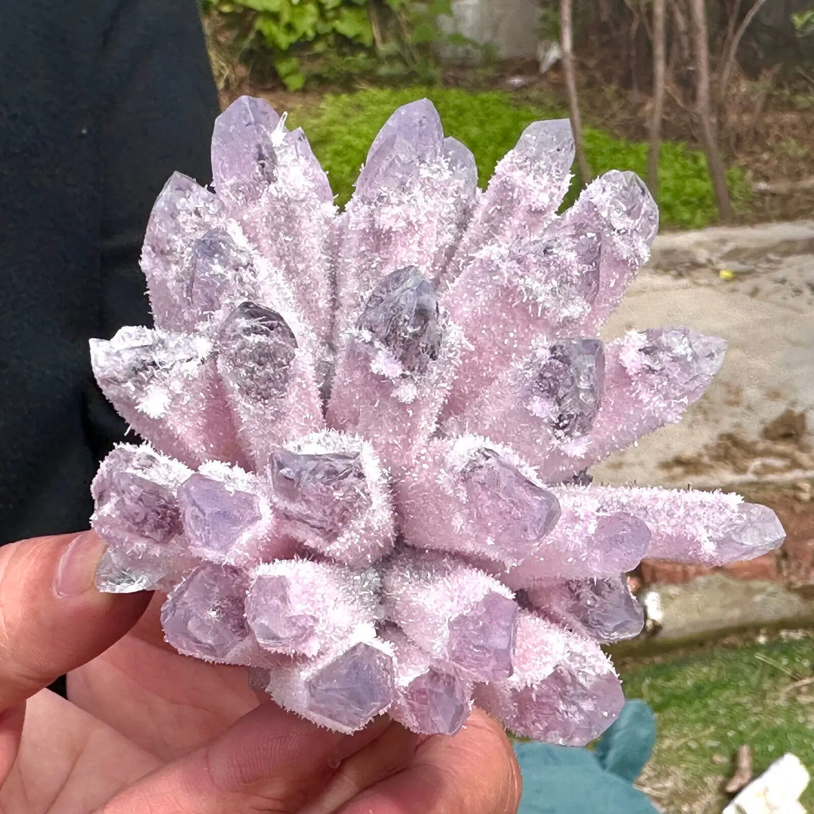 

Newly Discovered Pink Phantom Quartz Crystal Cluster Mineral Specimen Healing