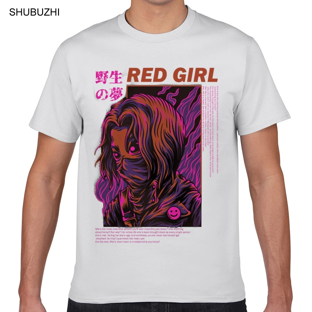 

Tops T Shirt Men red girl shirt japanese hip hop streetwear O-Neck Vintage Geek Cotton Male Tshirt