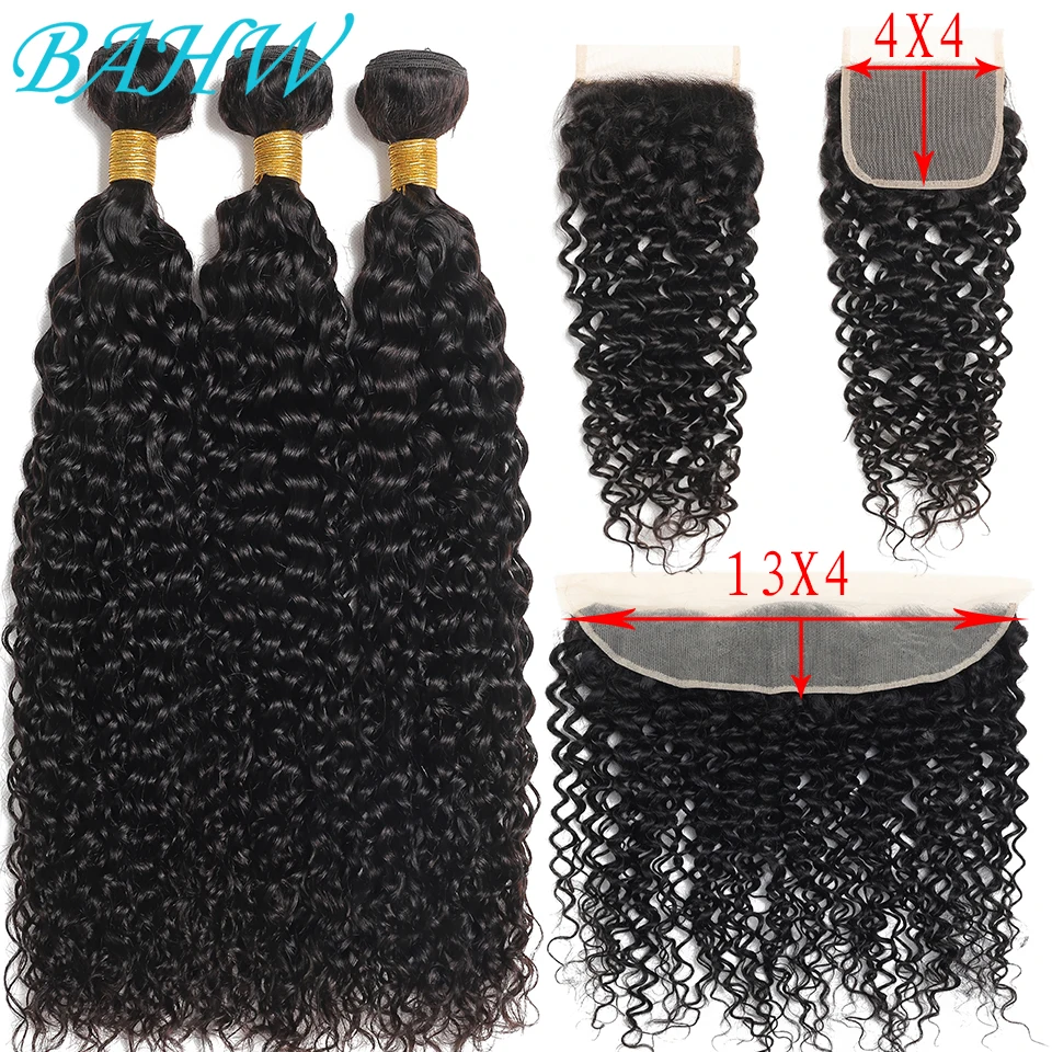 Water Wave Bundles With Frontal Closure Brazilian Human Hair Weave 3/4 Bundles With Closure HD Transparent Lace Frontal Closure