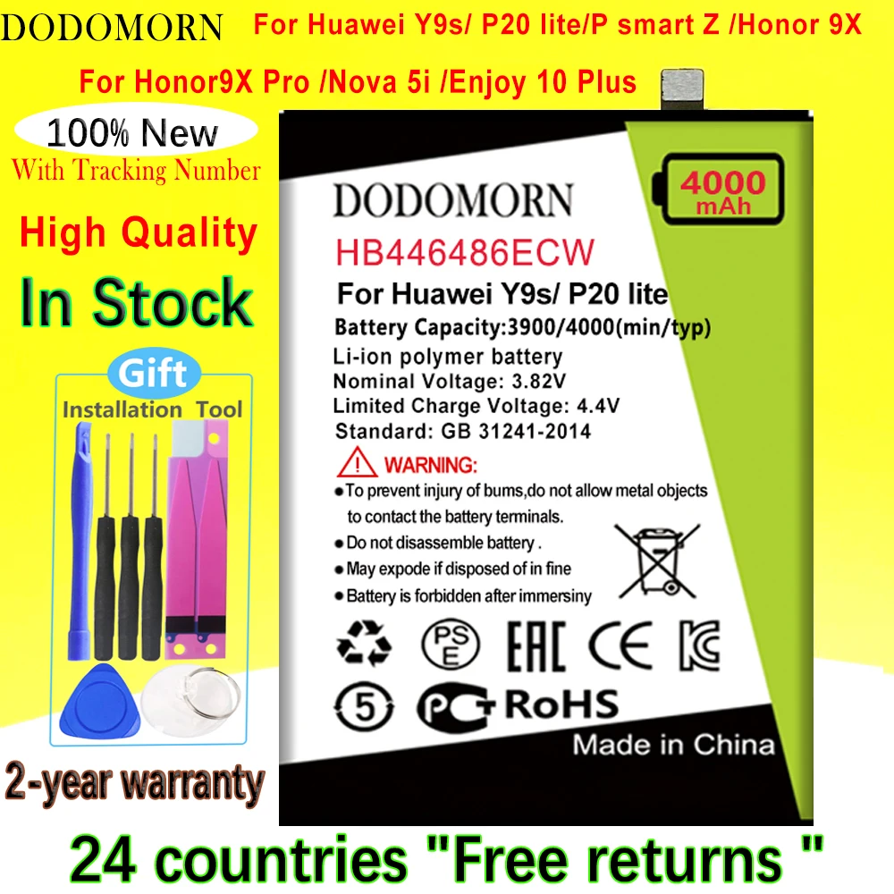

DODOMORN HB446486ECW Battery For Huawei Y9s/P20 lite 2019/P smart Z/Honor 9X/Honor9X Pro/Nova 5i /Enjoy 10 Plus Phone