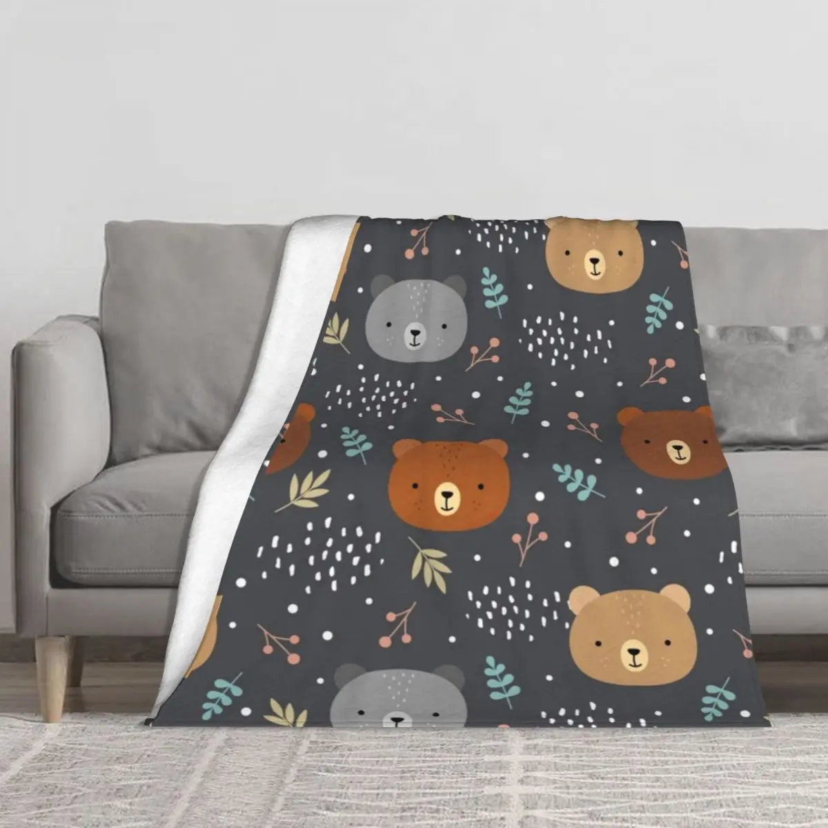 

Одеяло с изображением милого медведя, Мультяшные забавные медведи, принт с листьями на кровати, пользовательское одеяло, уличное забавное о...
