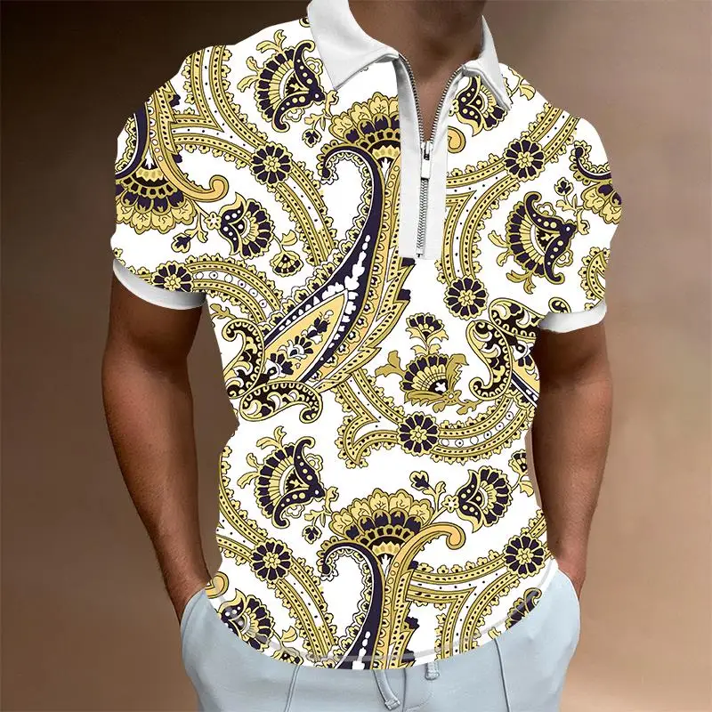 

X Task Force New Summer High Quality Polo Shirts High Street Print Casual Short Sleeve Mens Turn-Down Collar Zipper Polo Shirt