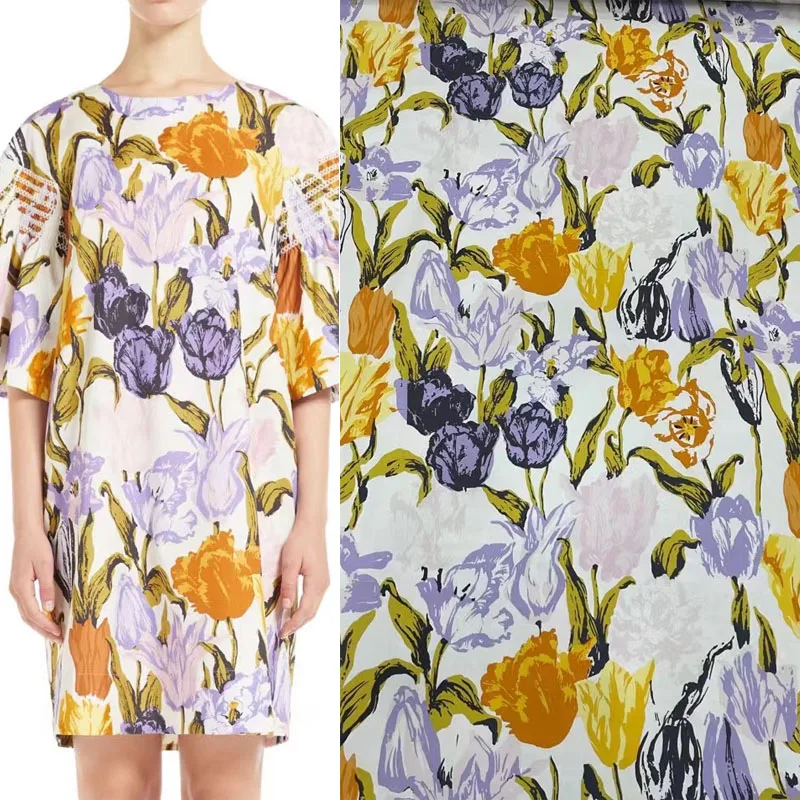 Хлопковая ткань с цветочным принтом тюльпана для женщин платье блузка Tuch Tкань Tela