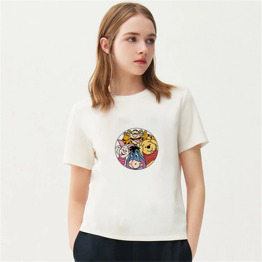

Summer Disney Women Tshirt Winnie Cartoon T-Shirts Female Graphic Clothes O-Neck Unisex Tee Casual Soft Fashion Short Sleeve