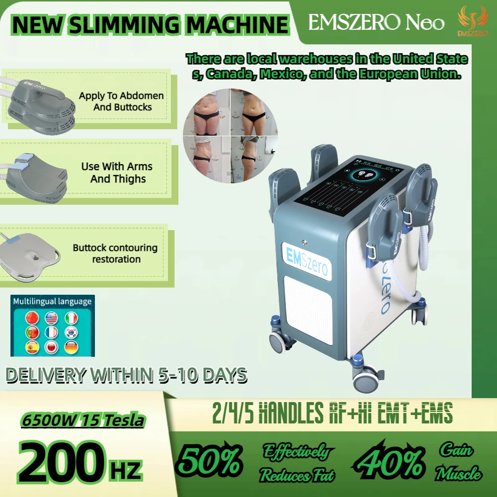 

EMSzero 2023 Neo Weight Loss RF 200HZ 15 Tesla 6500W slimming 2/4/5 Handles EMSlim Machine New Body Sculpting Gain Muscle Salon