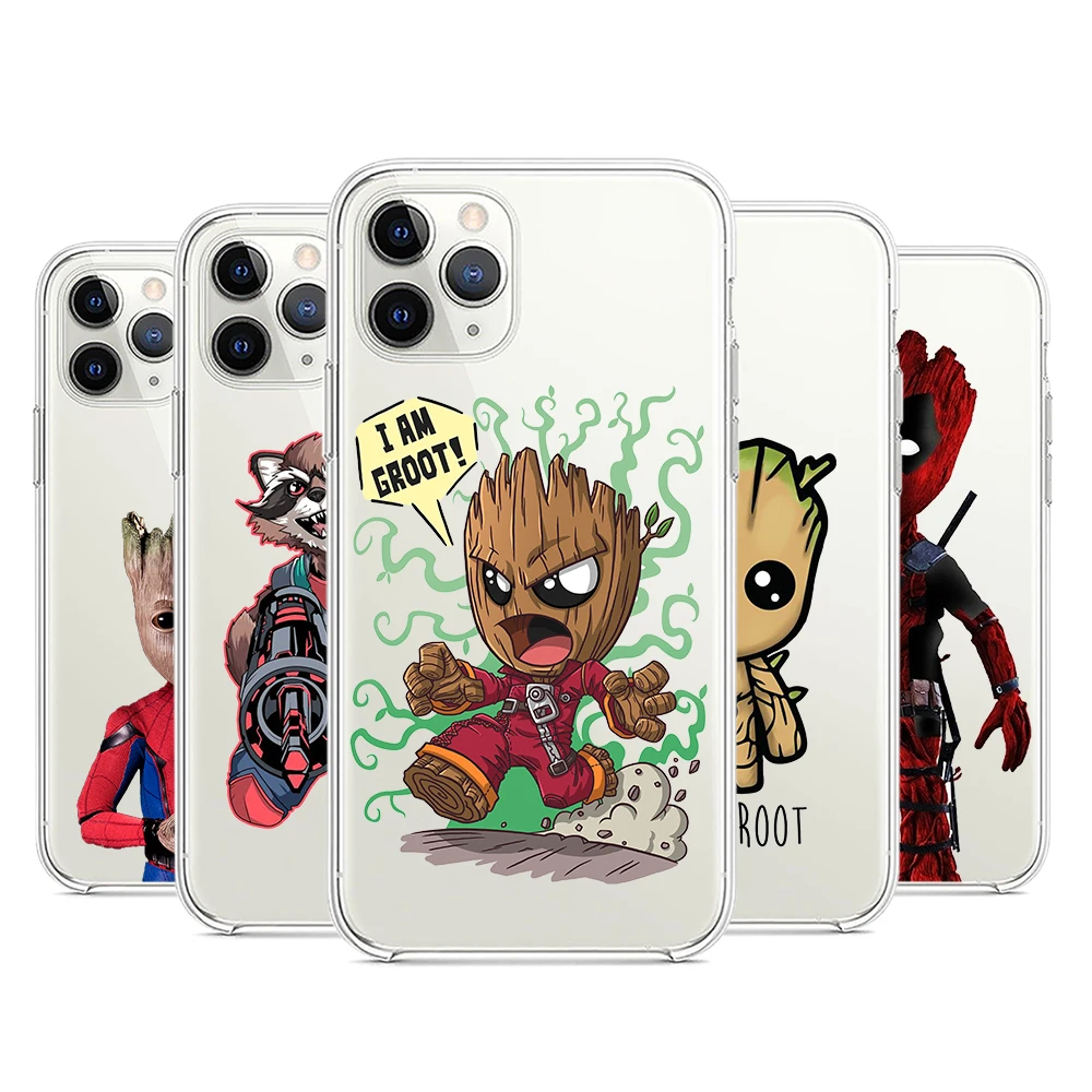 

Groot Baby Superhero For Apple iPhone 7 8 X XR XS 11 12 13 Pro Max Mini Plus luxury Transparent Non-slip Phone Case
