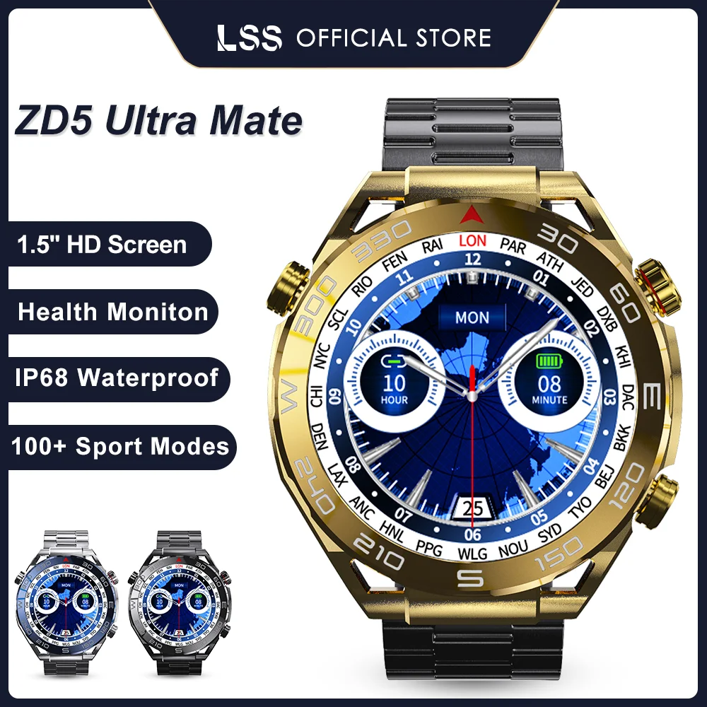 

ZD5 Ultra Mate Smart Watch 1.5 '' 485*485 Screen Men Bluetooth Call Wireless Charger IP68 Waterproof 159 Sport Modes Smartwatch