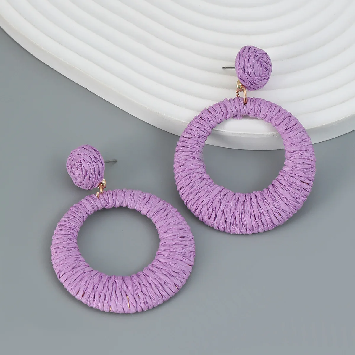 Bohemian Hand-weave Round Raffia Earrings for Women Exaggerate Big Dangle Earrings 2023 Trend Summer Jewelry Pendientes mujer