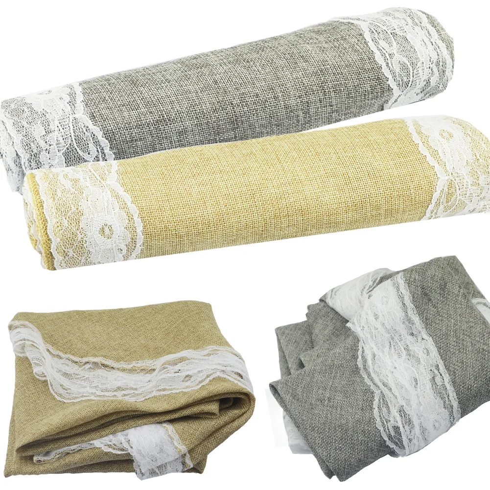 

Rustic Table Runner Natural Imitated Linen Table Cloth Lace Table Runners Home table covers Wedding Christmas Party Supplies