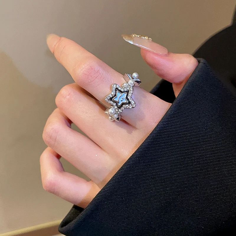 

DREJEW Romance Pentagram Smiley Pattern Open Ring for Women Candy Heart Shaped Round Ring Relatives Holiday Gifts of Handicrafts