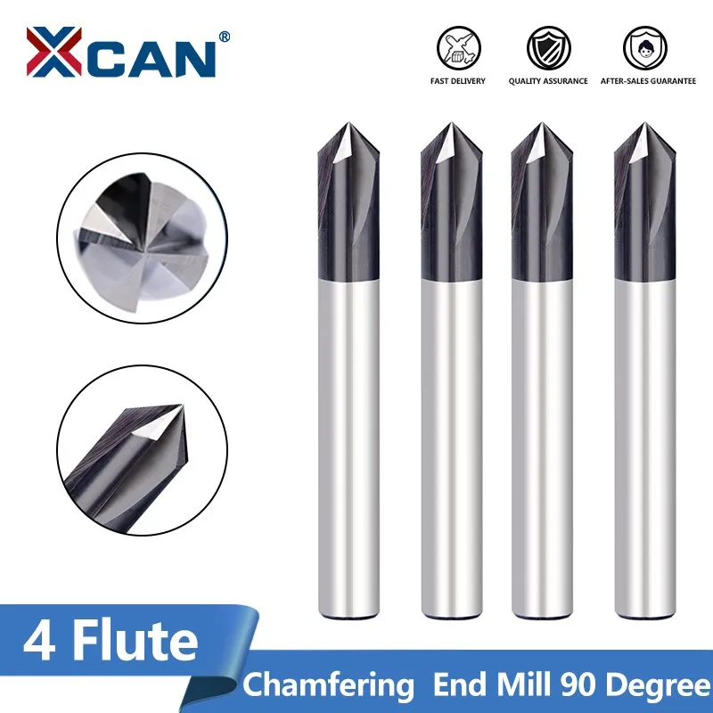 

XCAN 1/4'' Shank Router Bit 4 Flute Milling Cutter Chamfering End Mill 90 Degrees CNC Machine Chamfer Mill for Metal