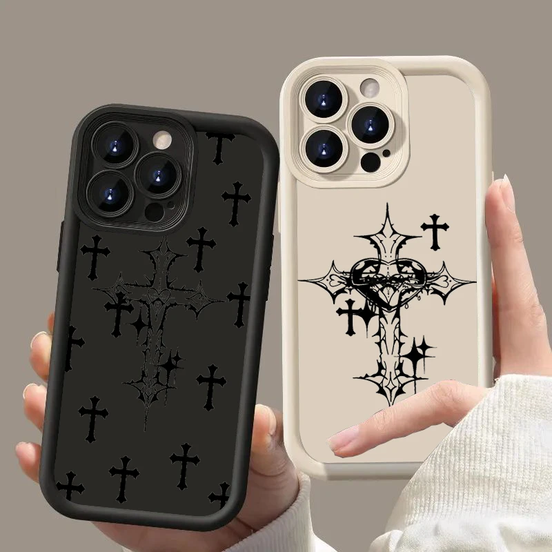 Роскошный черный чехол для телефона с принтом Креста для iPhone 15 14 13 12 11 Pro Max Mini XR XS MAX 7 8 Plus SE2022 противоударный мягкий чехол (art.: 3920c8fc299fc) - 3920c8fc299fc