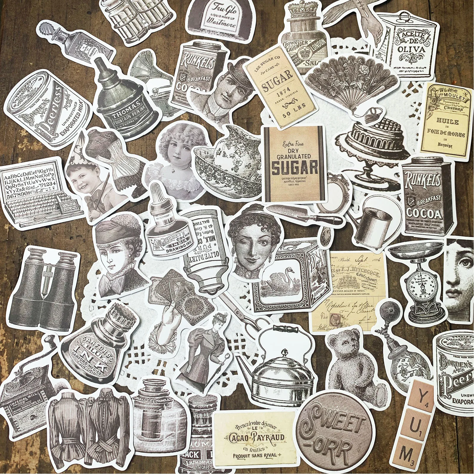 132 шт. винтажные черно-белые европейские персонажи наклейки из смешанных