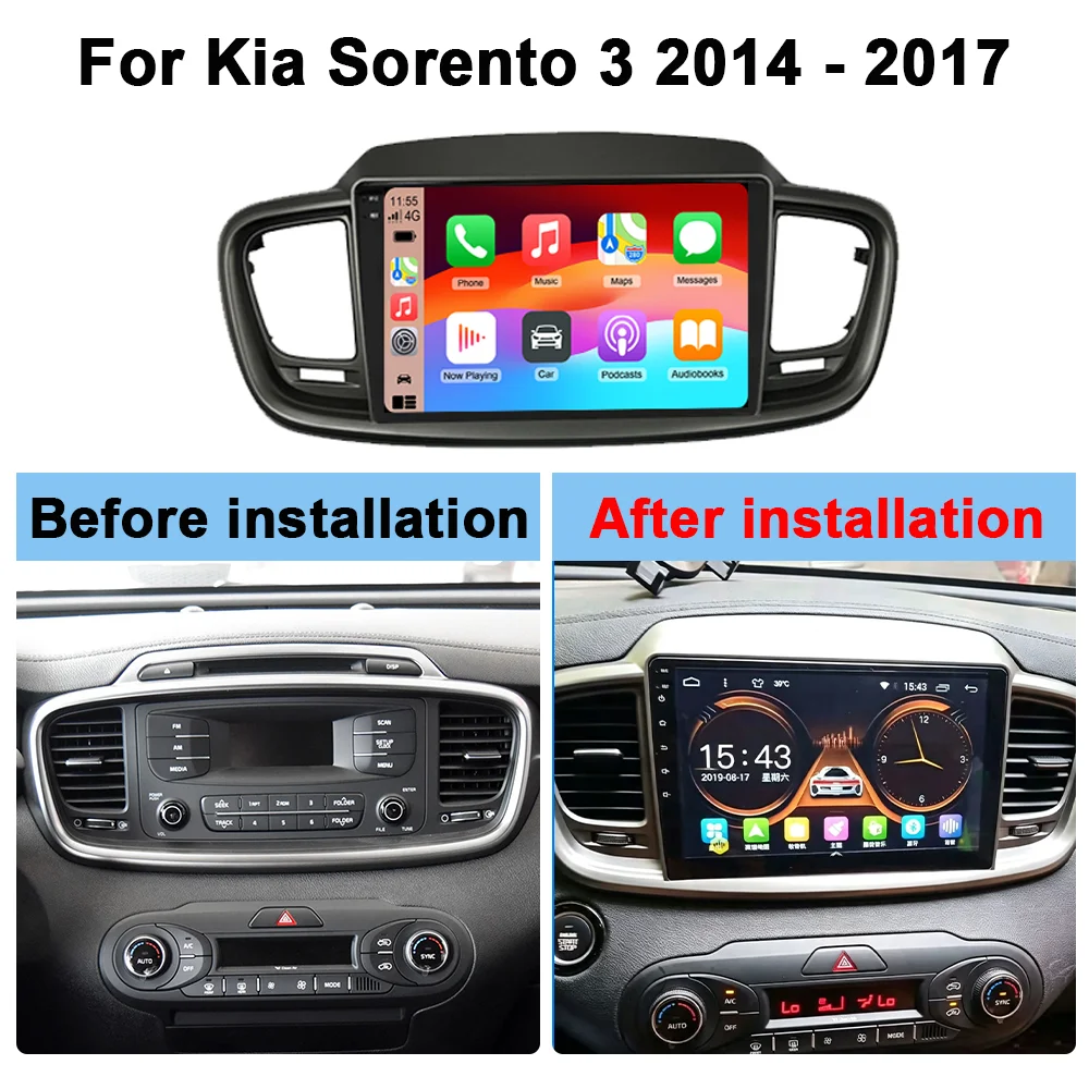 Фото 2Din 10-дюймовое автомобильное радио с CarPlay и Android Auto для Kia Sorento 3 2014 - 2017, мультимедийная навигация, GPS, RDS, DSP, 4G, BT, 8-ядерный процессор Qualcomm. №2