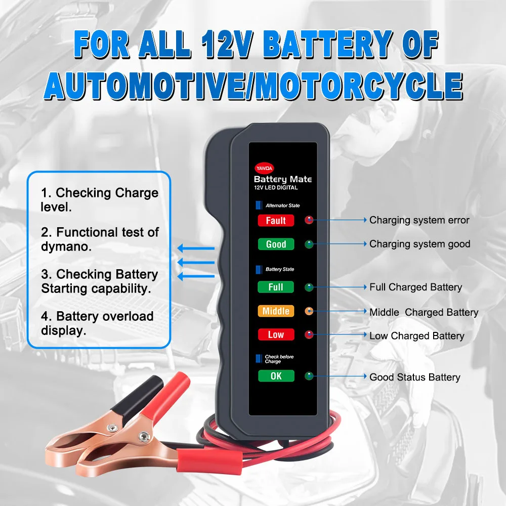 12V Car Battery Tester Ediag BM310 Auto Checker Alternator Vehicle Scan Tool 6LED Lights Display For Diagnostics | Автомобили и
