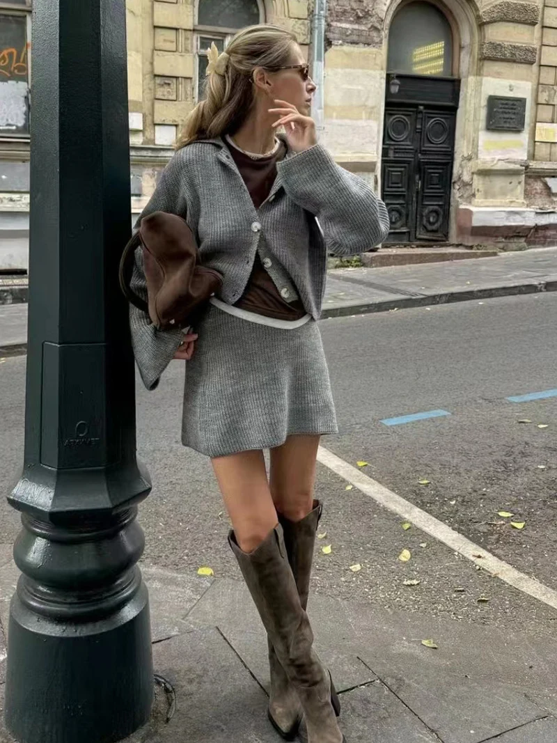 Женский вязаный кардиган и юбка DGLUKE