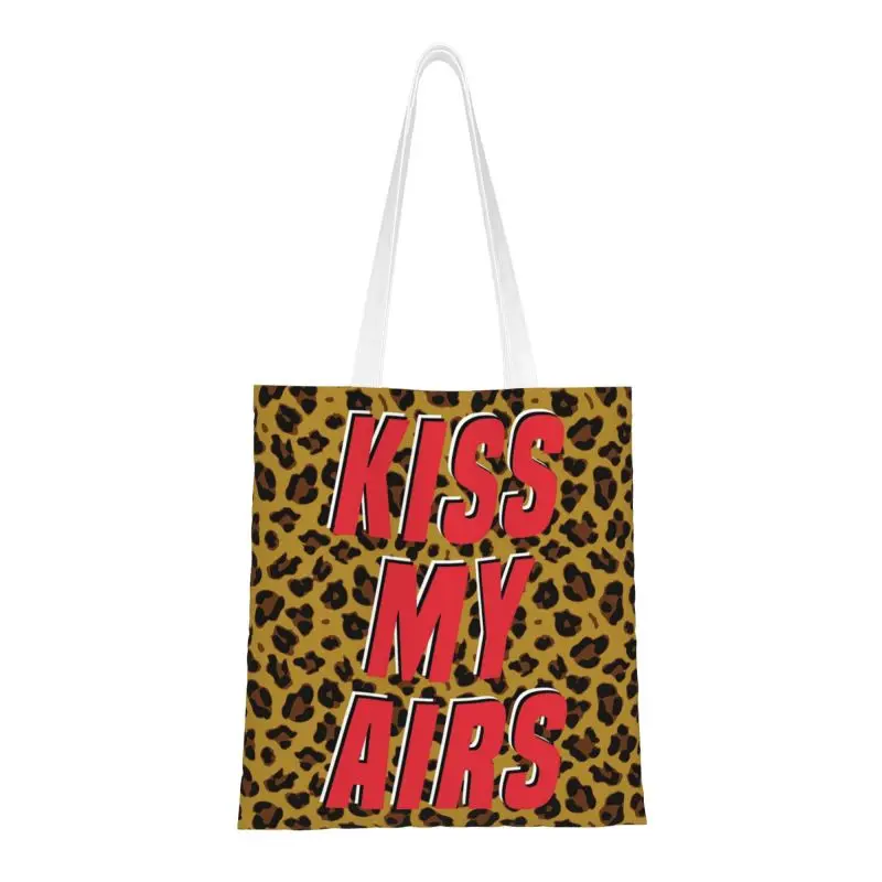 

Custom Kiss My Airs Canvas Shopping Bag Women Washable Groceries Tote Shopper Bags