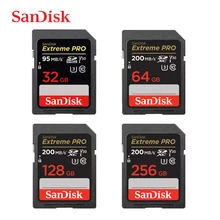 SanDisk Extreme PRO SD Card 32G 64G 128G 256G SDHC SDXC UHS-I C10 95MB/s-200MB/s U3 Memory Card Support V30 4K for Camera/DV/SLR