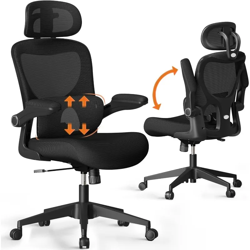 

Офисное кресло с сеткой, эргономичное настольное кресло с регулируемой поддержкой поясницы и откидным подлокотником, комфортное широкое сиденье