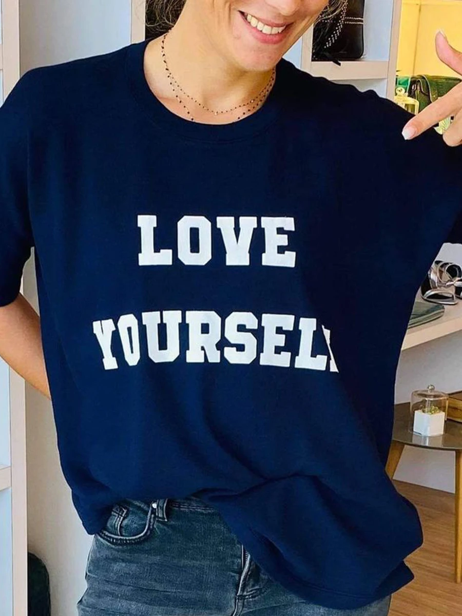 

Letter Print Fashion T-Shirt Women 2022 Summer O Neck Cotton Cozy Casual Tees Tops Short Sleeve Femme Shirts Tshirt Streetwear